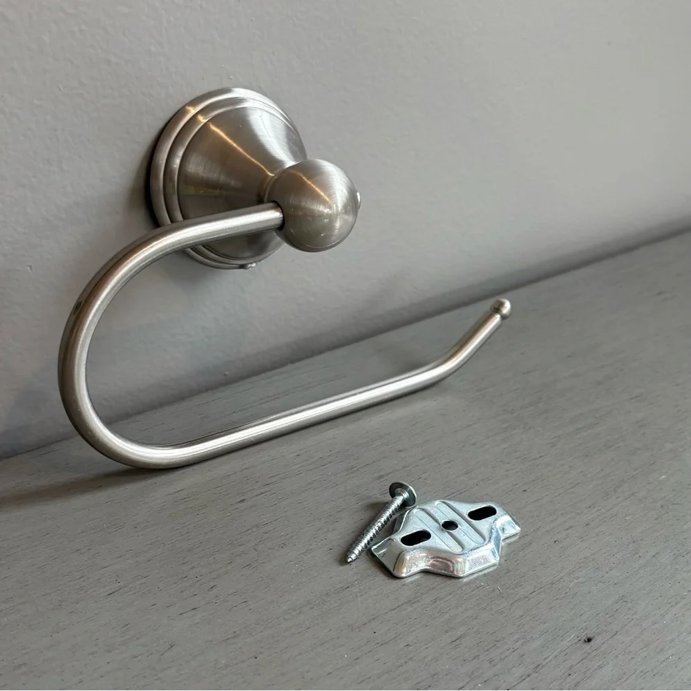 Silver Brushed Nickel Toilet Holder Open Arm Design With Mountings Hardware